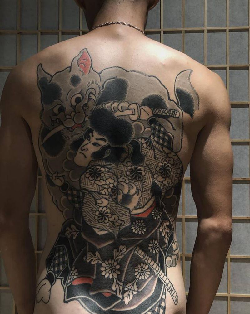 镰田又八纹身图片_背部臀部老传统纹身图案