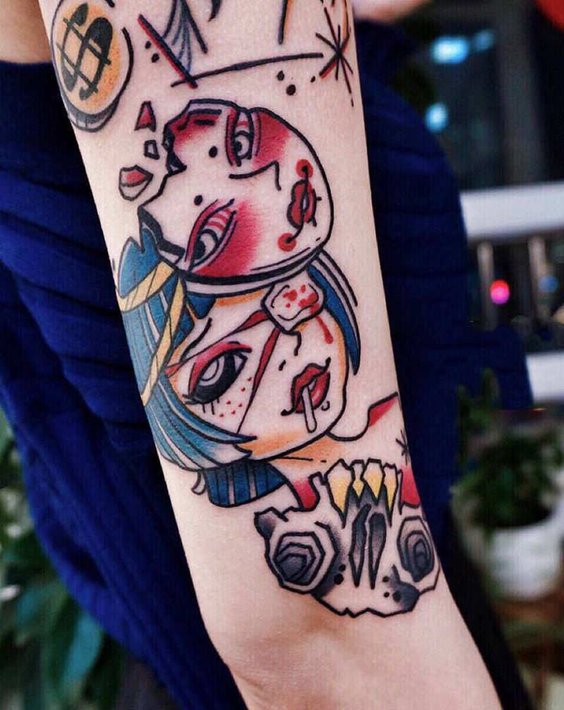 school拼花臂纹身图片_手臂纹身图案