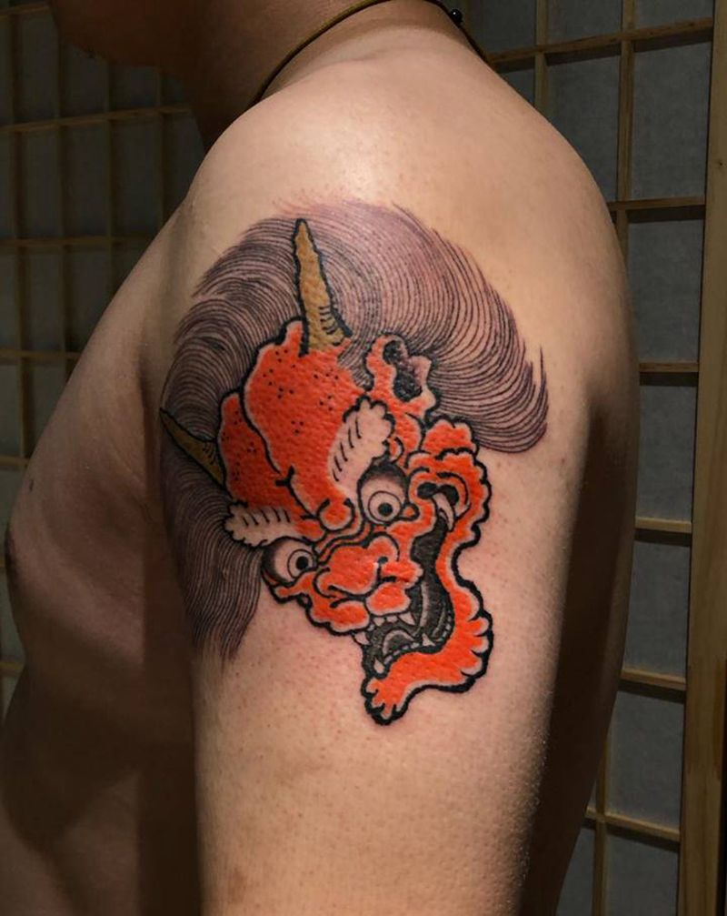 酒吞纹身图片_手臂老传统纹身图案