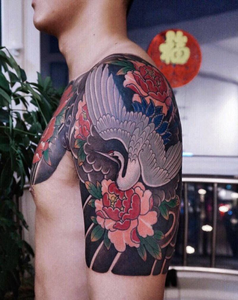 仙鹤纹身图片_老传统纹身图案