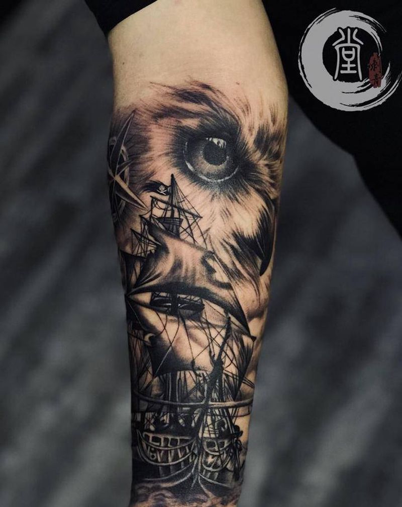 小臂 鹰纹身图片_手臂鹰纹身图案