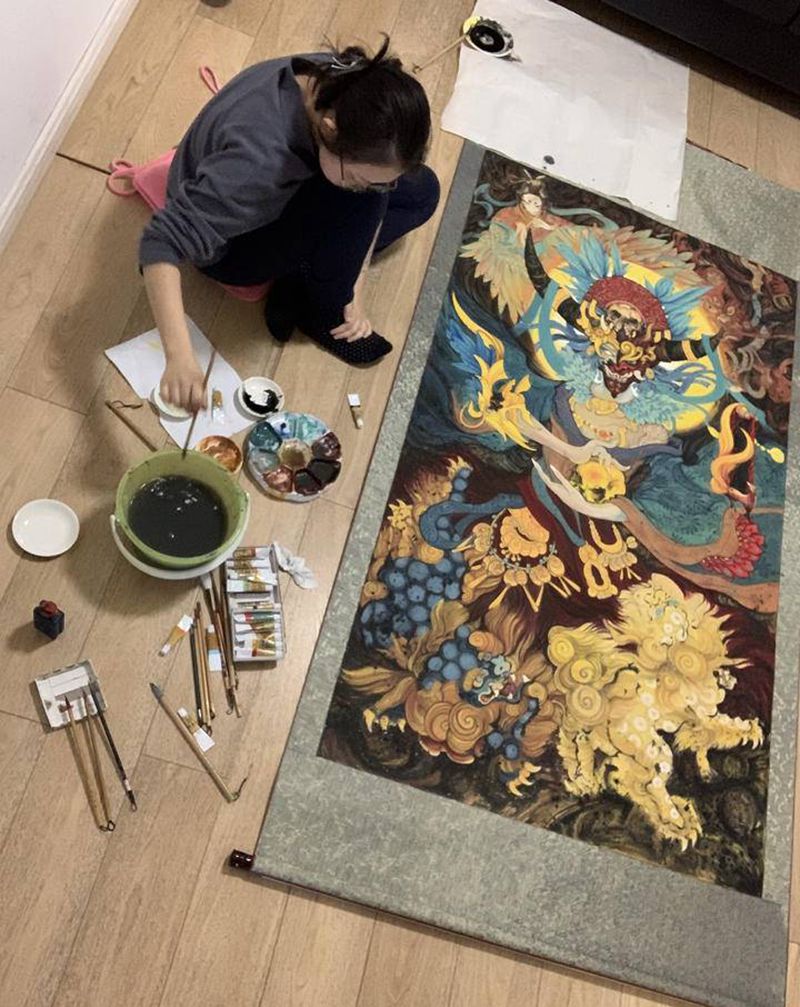 九天玄女纹身图片_背部新传统彩色人物神话纹身图案