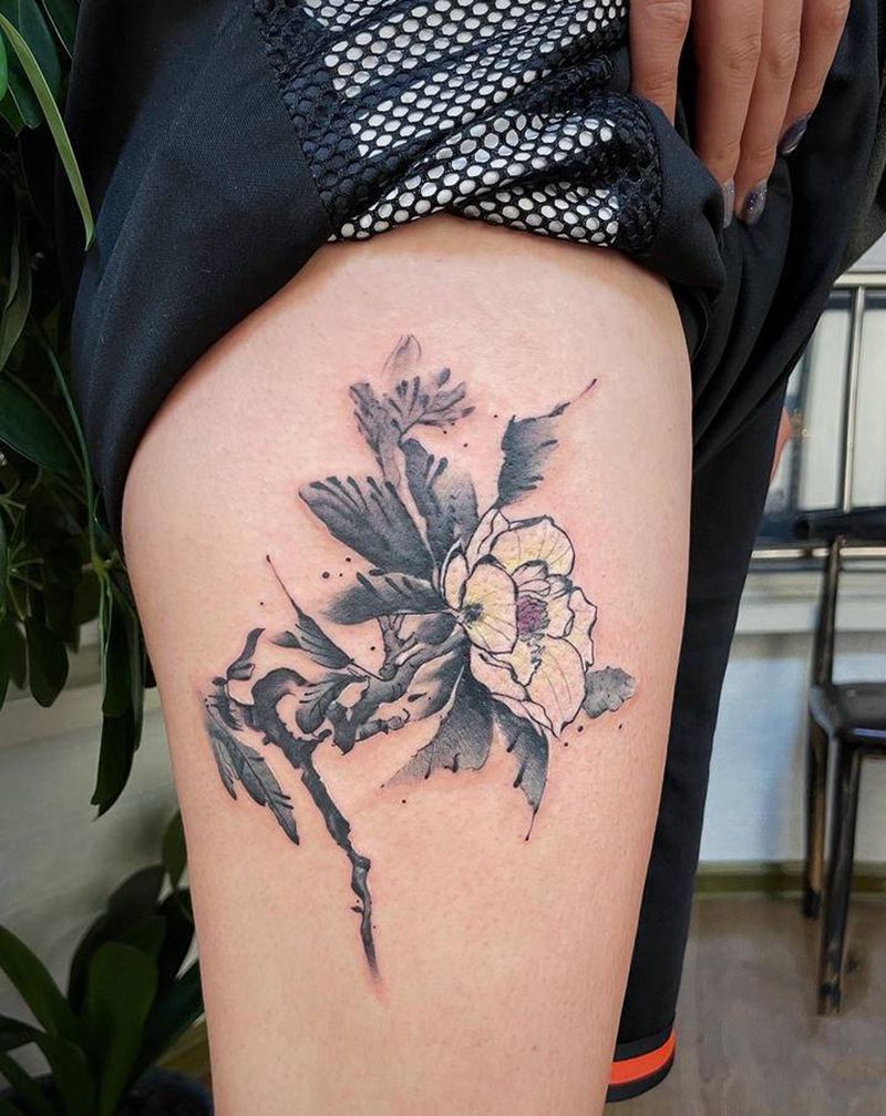 水墨风格纹身图片_腿部水墨纹身图案