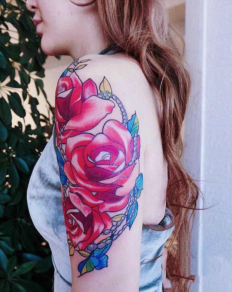 玫瑰纹身图片_New School纹身图案