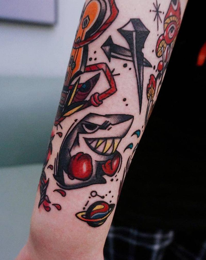 school拼鲨鱼纹身图片_Old School纹身图案