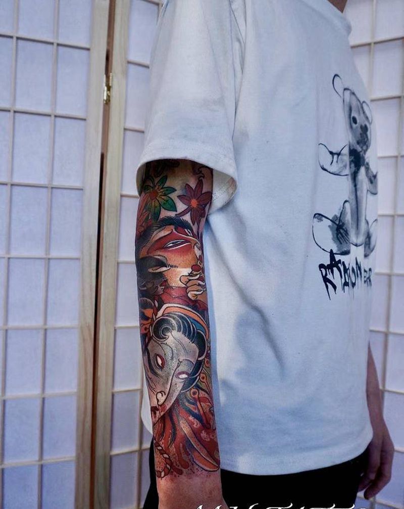 老传统包小臂纹身图片_手臂老传统纹身图案