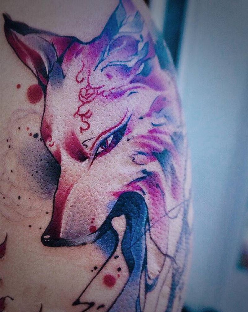 水彩狐狸纹身图片_水彩纹身图案