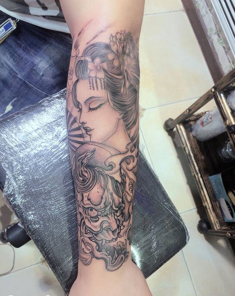 艺妓纹身图片_手臂新传统纹身图案