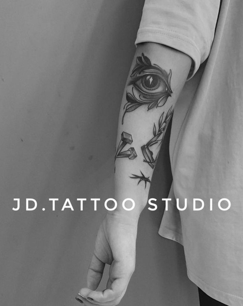 old school黑灰纹身图片_手臂Old School纹身图案