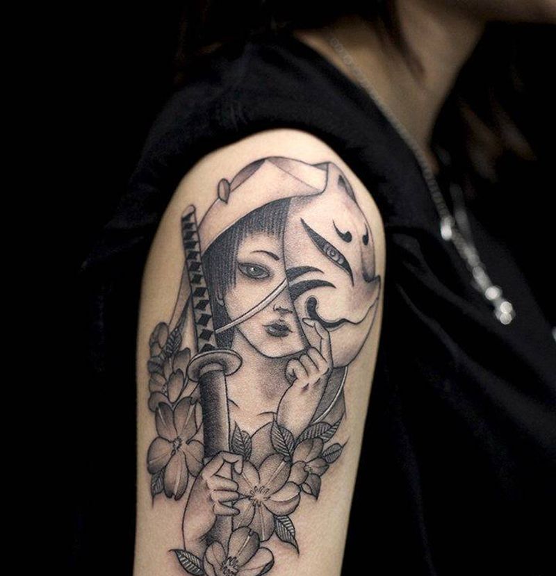 清新小图纹身图片_手臂狐狸面具纹身图案