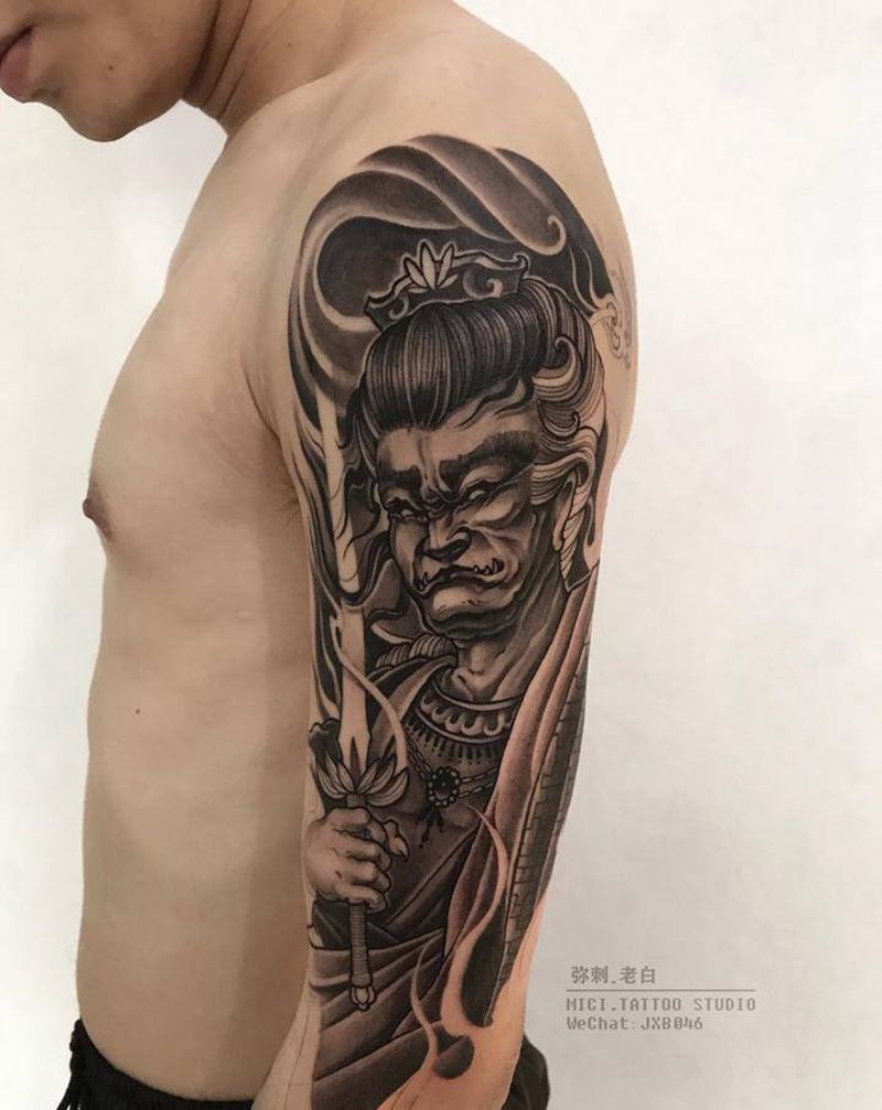 不动明王纹身图片_手臂新传统不动明王明王纹身图案