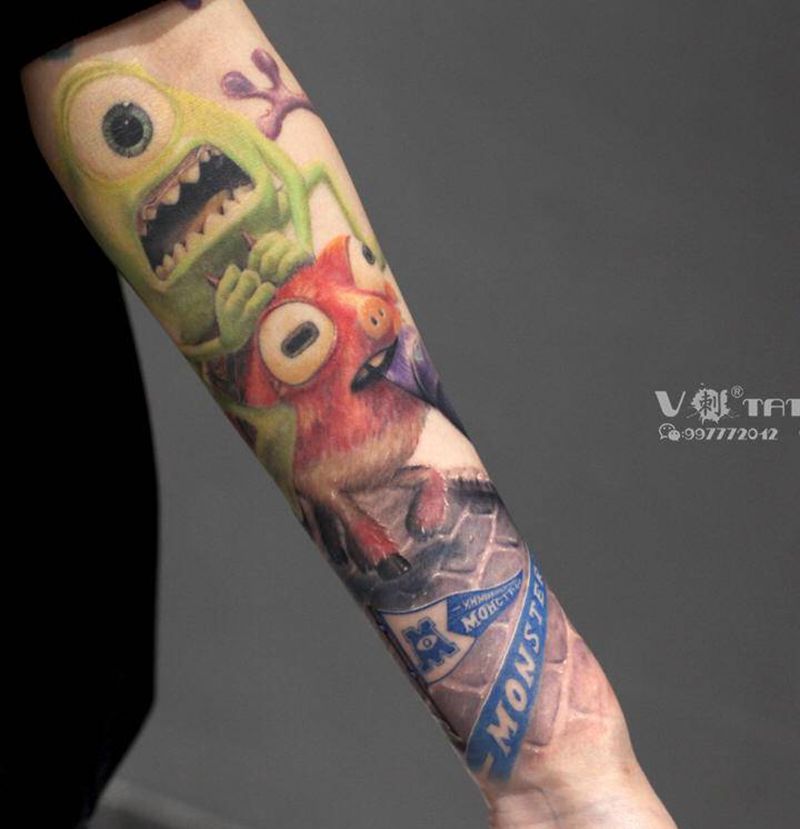 怪兽街道！纹身图片_手臂欧美写实New School怪兽大学写实卡通纹身图案