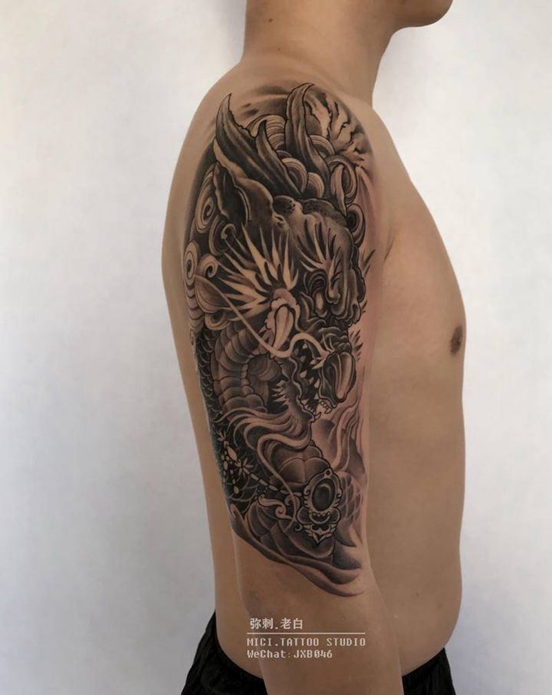 麒麟纹身图片_手臂新传统麒麟纹身图案