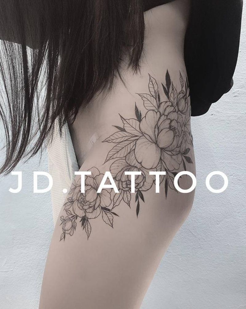 素花/遮盖妊辰纹纹身图片_腰部腿部点刺花纹身图案