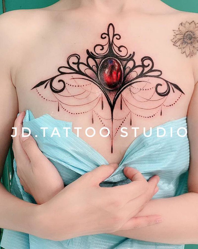花胸/遮盖纹身图片_胸部花胸纹身图案
