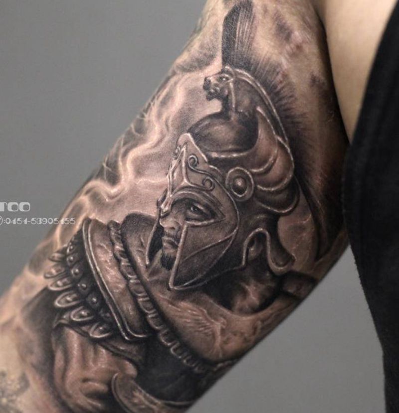 战神！纹身图片_手臂欧美写实欧美人物肖像纹身图案