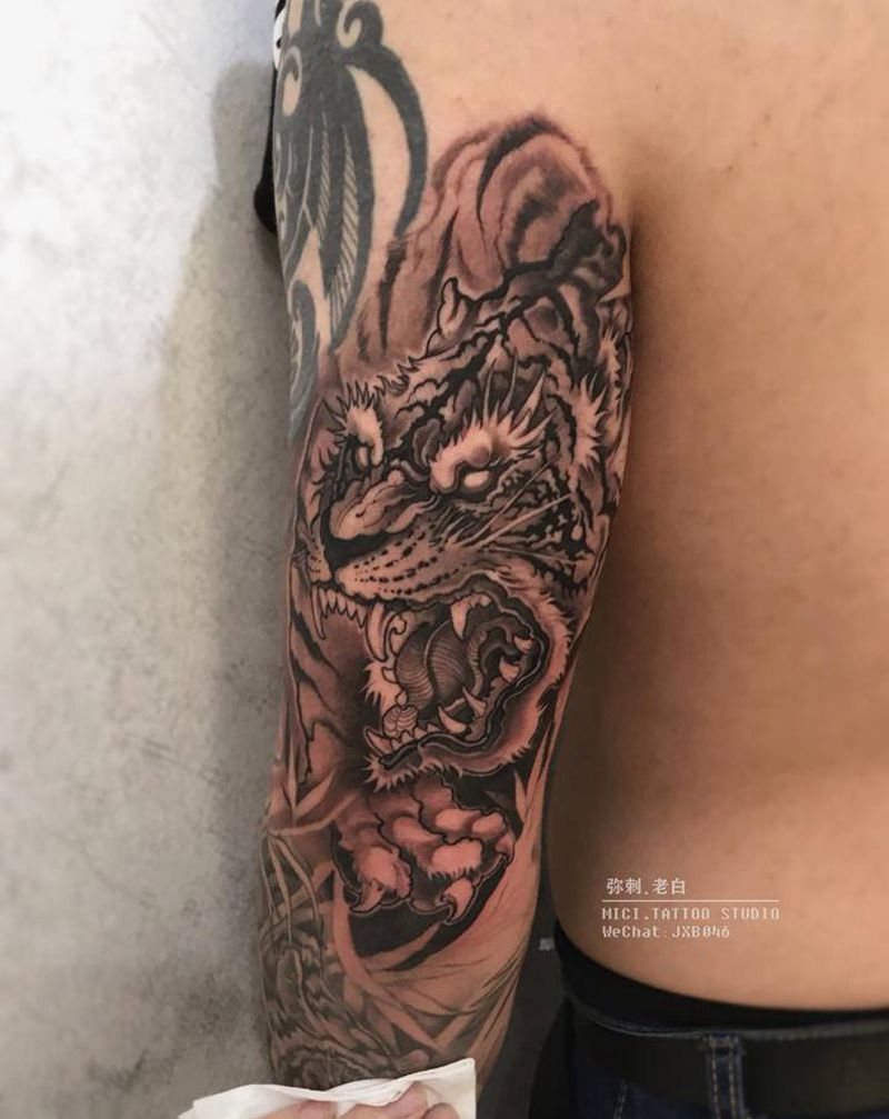 恶虎纹身图片_新传统老虎纹身图案
