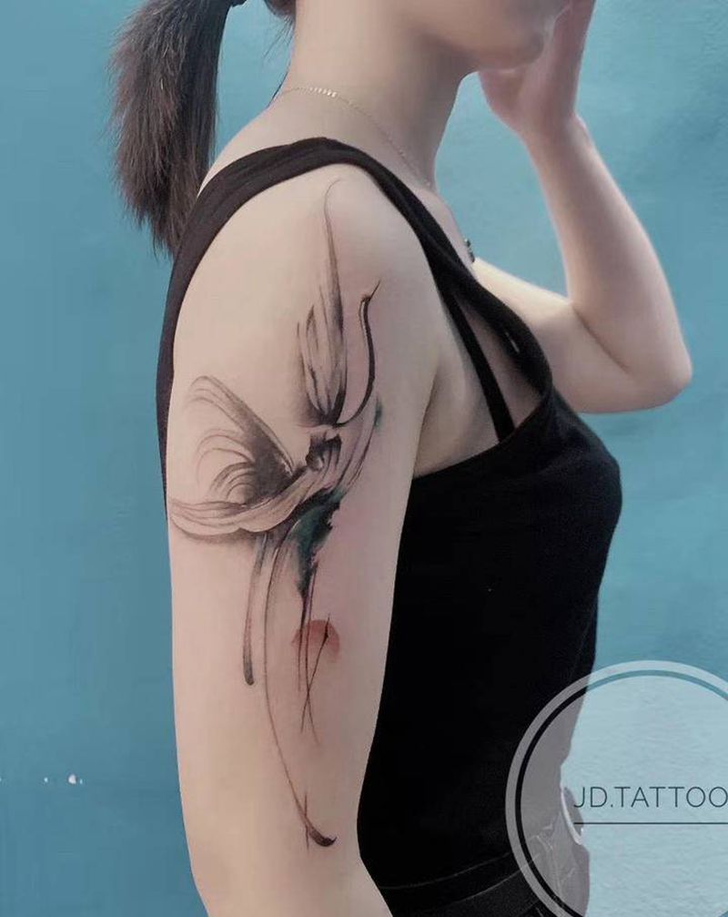 丹顶鹤纹身图片_手臂水墨鹤纹身图案