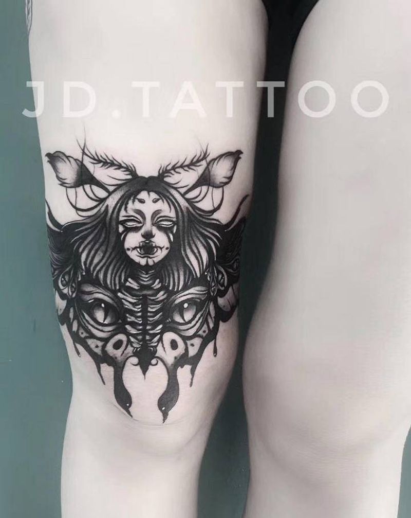 black work纹身图片_腿部black work纹身图案