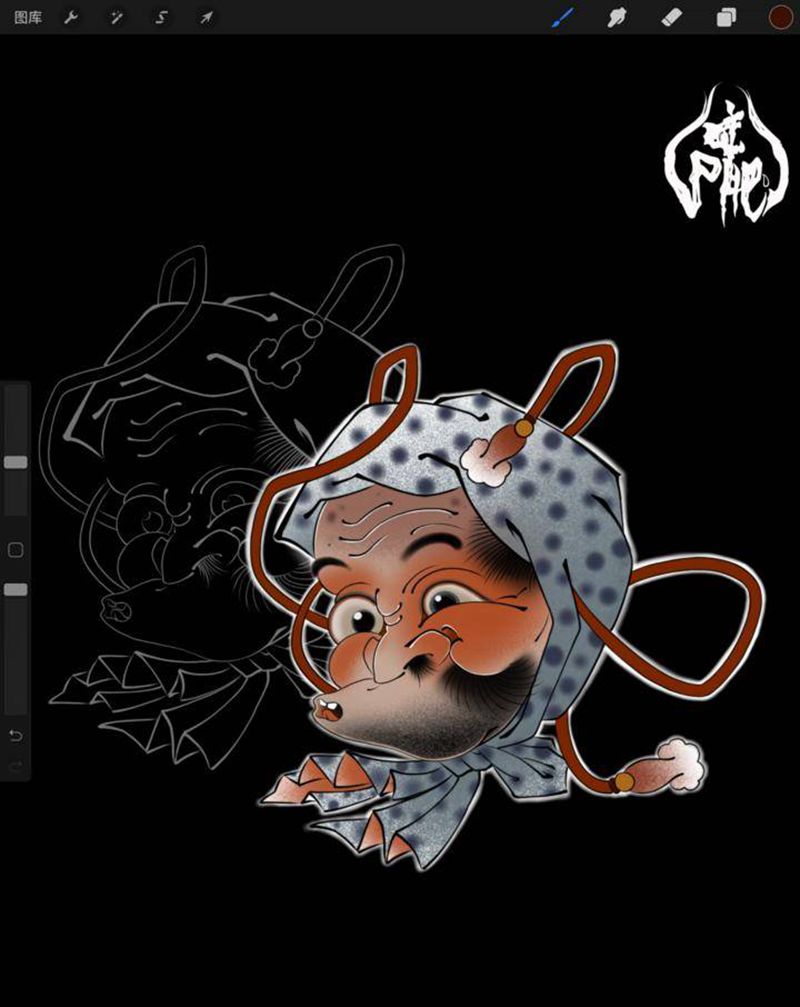 手稿《吹火男》纹身图片_老传统新传统纹身图案