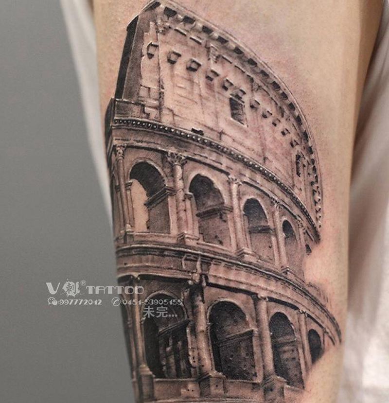 角斗士的舞台！纹身图片_手臂欧美写实建筑欧美哈尔滨纹身图案