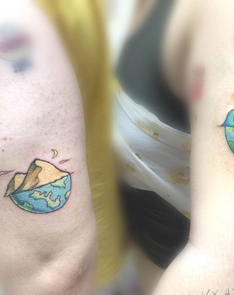 情侣自带图-家乡纹身图片_手臂New School地球沙漠椰子树纹身图案