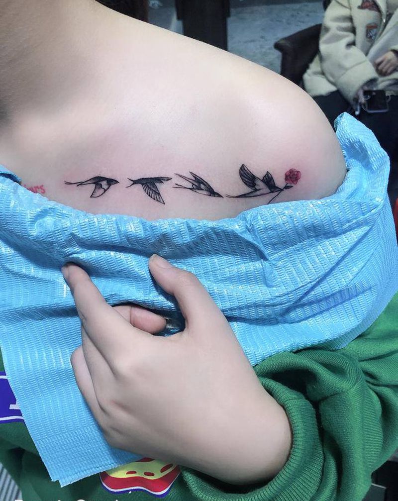 小清新纹身图片_肩部新传统纹身图案