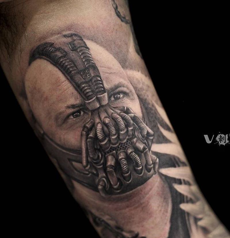 大反派！纹身图片_手臂欧美写实肖像电影人物贝恩纹身图案