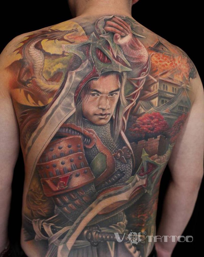 写实满背纹身纹身图片_背部欧美写实满背金城武满背人物纹身图案
