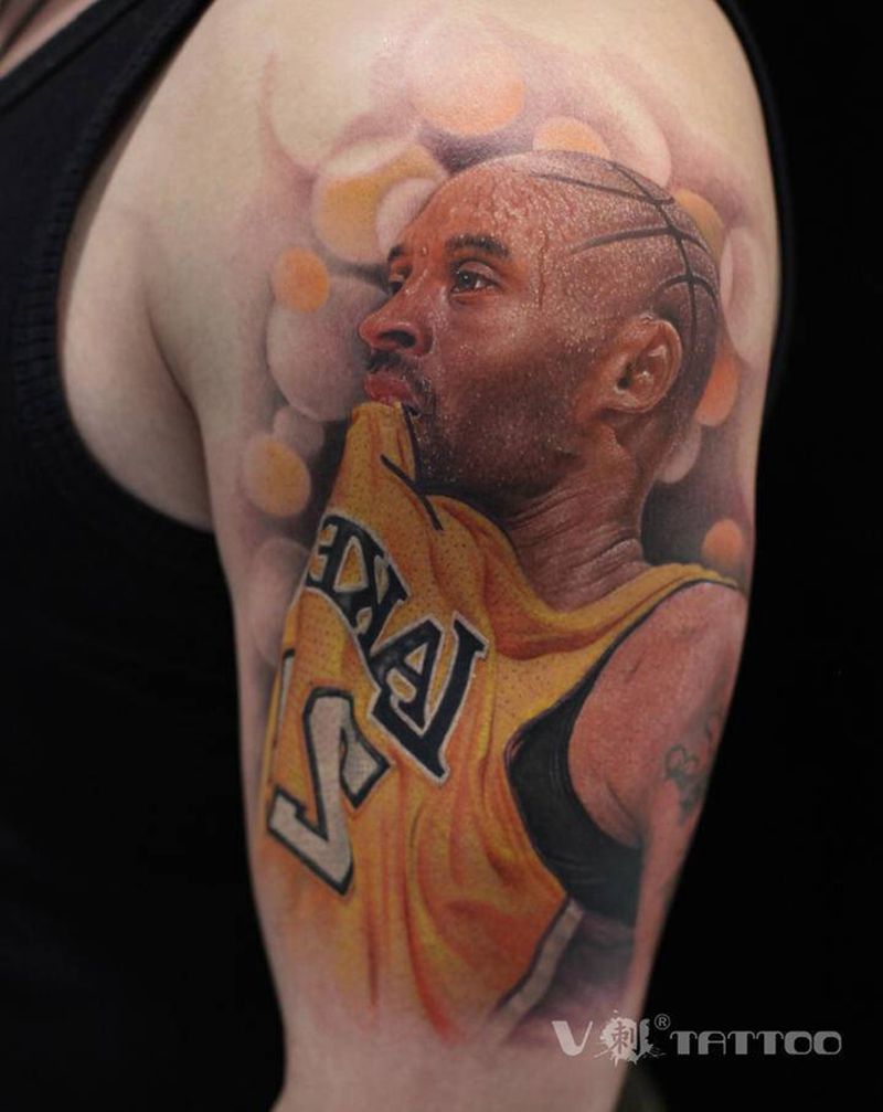 致敬科比！纹身图片_手臂欧美写实科比致敬科比科比纹身图案