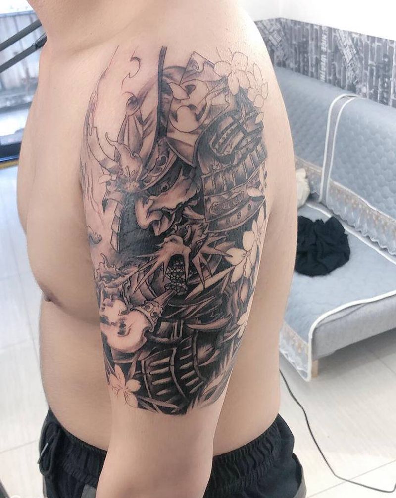 鬼武士纹身图片_手臂新传统纹身图案