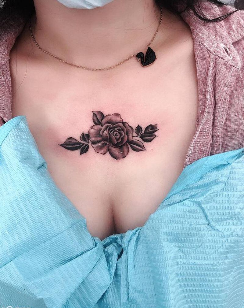 遮盖疤痕纹身图片_胸部新传统纹身图案