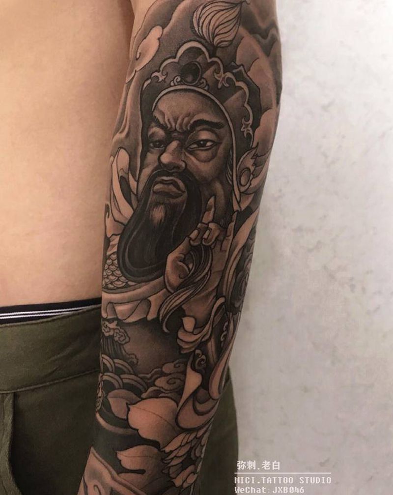 武财神纹身图片_手臂新传统关公武财神财神纹身图案