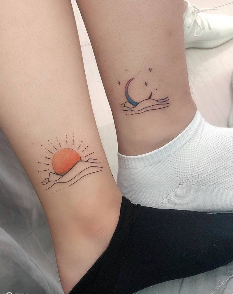 情侣纹身纹身图片_腿部新传统纹身图案