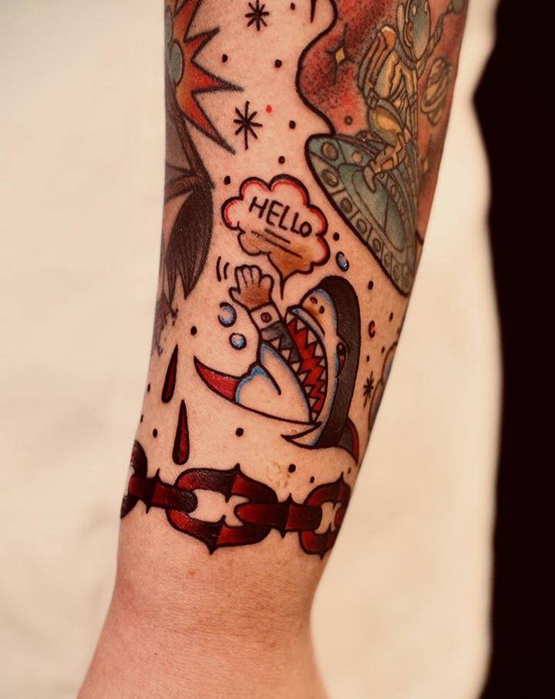 school 拼接花臂纹身图片_手部手臂Old SchoolNew Schoolschool纹身图案