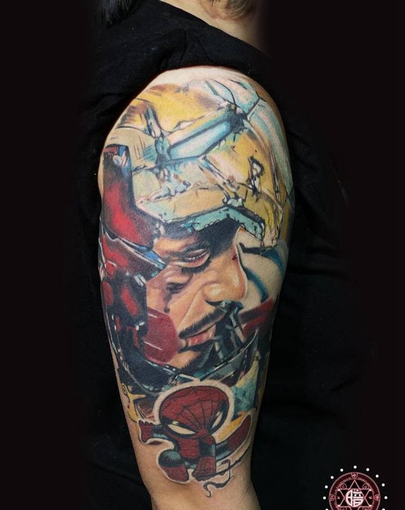 钢铁侠纹身图片_手臂欧美写实钢铁侠纹身图案