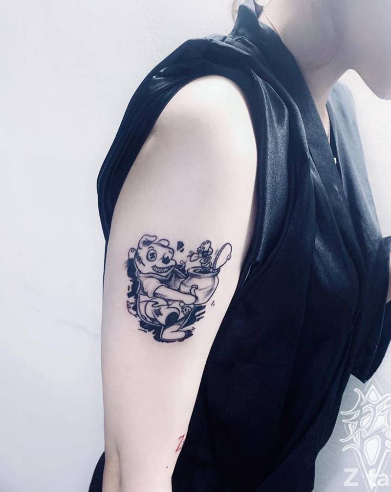 暗黑风格维尼熊纹身图片_手臂欧美写实纹身图案