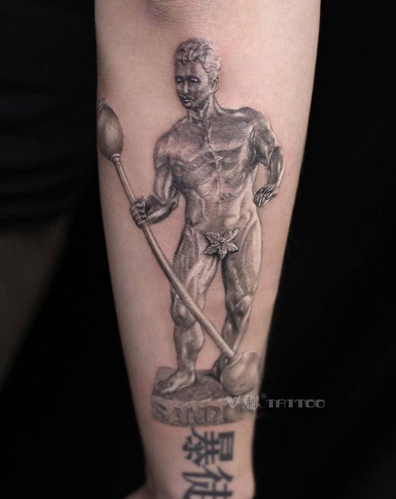 尤金山道纹身图片_手臂欧美写实肖像哈尔滨写实纹身图案