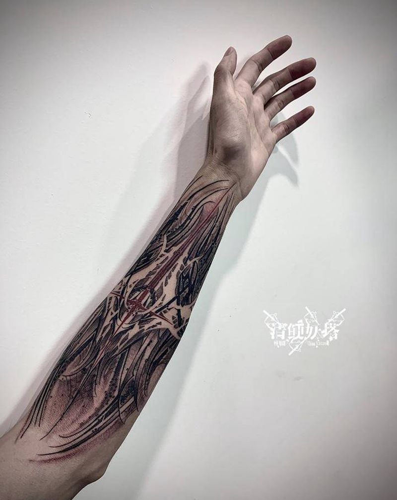 暗黑花体字纹身图片_新传统几何暗黑花体字纹身图案