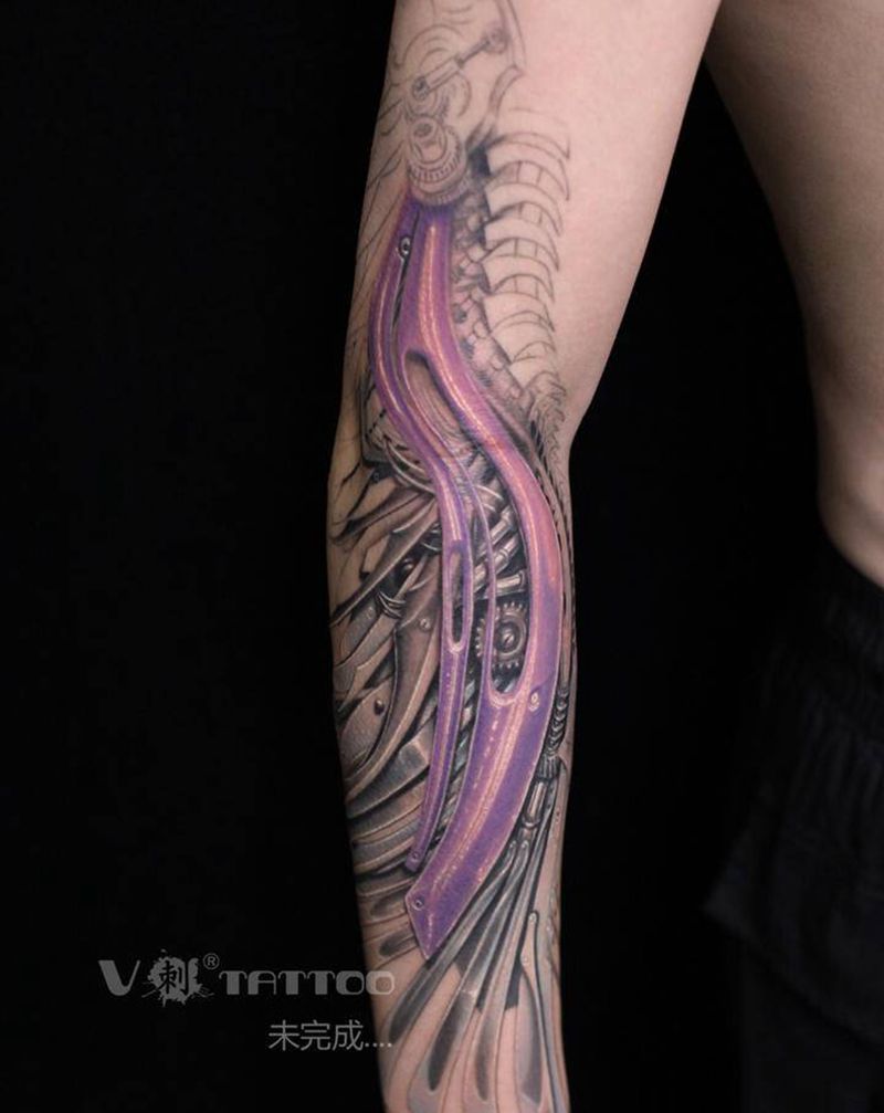 机械翅膀 未完成…纹身图片_手臂欧美写实机械翅膀翅膀哈尔滨纹身图案