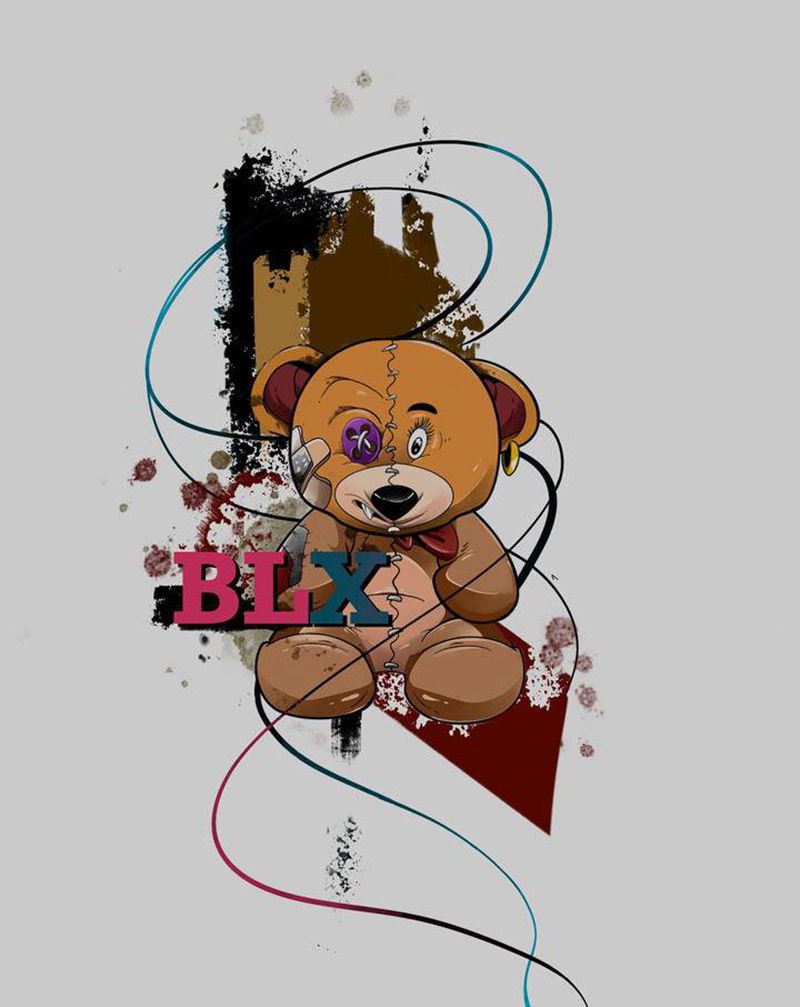 暴力熊纹身图片_手臂New School水墨熊纹身图案