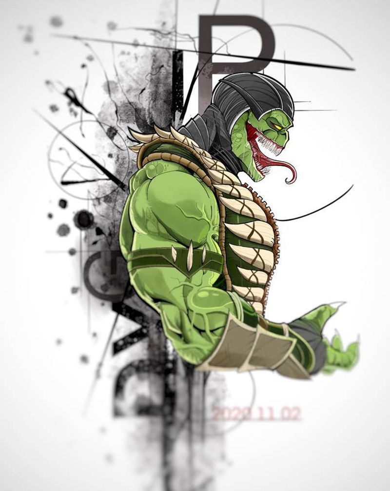 结合体纹身图片_New School水墨绿巨人毒液纹身图案