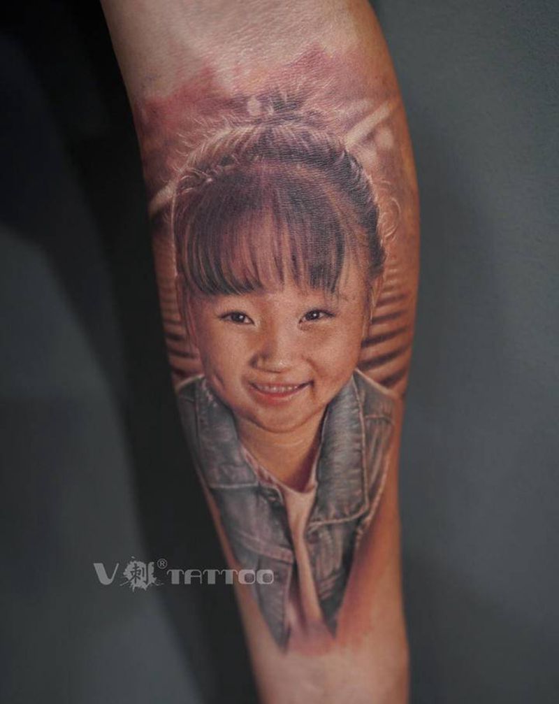 小可爱❤️纹身图片_手臂欧美写实肖像照片人物纹身图案