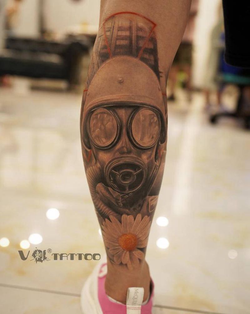 2020纪念款…纹身图片_腿部欧美写实欧美小雏菊写实纹身图案