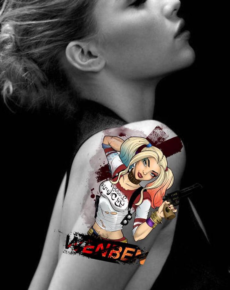 哈莉奎因纹身图片_手臂New School水墨哈莉奎因小丑女 new school纹身图案