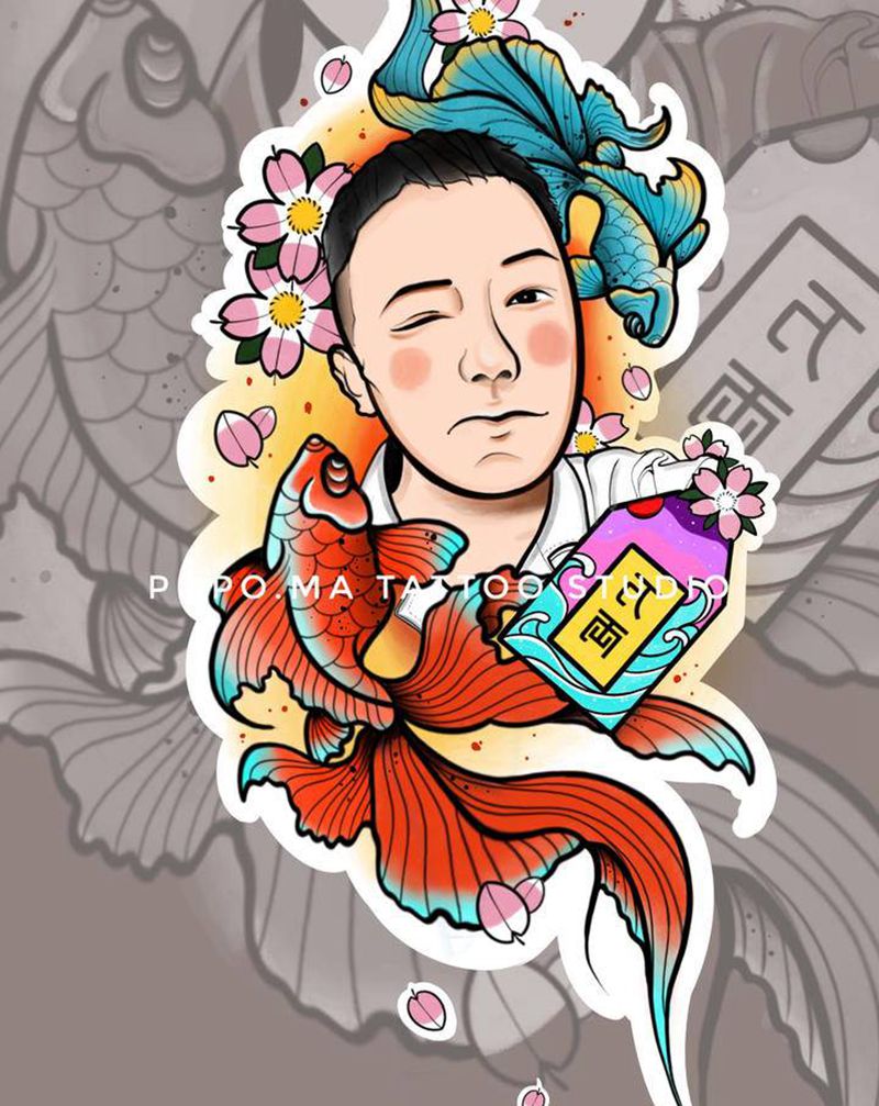 卡通人物设计纹身图片_手臂New School双鱼座卡通人物New school纹身图案