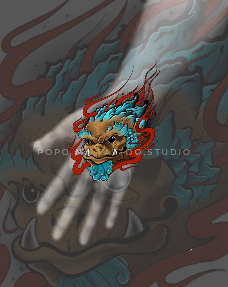 龙头纹身图片_手部New School新传统龙新传统new school纹身图案