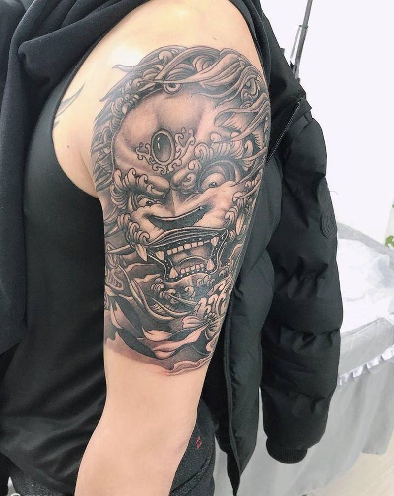 唐狮纹身图片_手臂新传统纹身图案