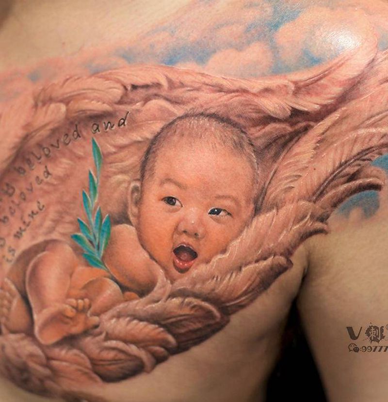 肖像纹身纹身图片_胸部欧美写实肖像写实胸口纹身图案