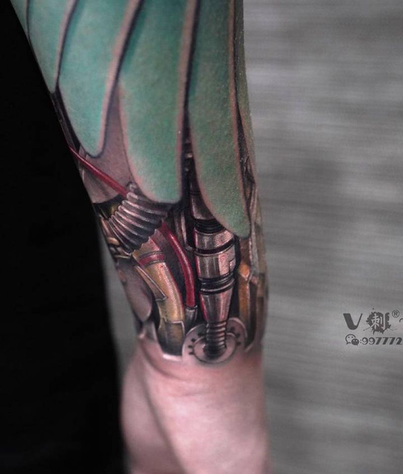 机械臂纹身图片_手臂欧美写实机械臂机械翅膀纹身图案